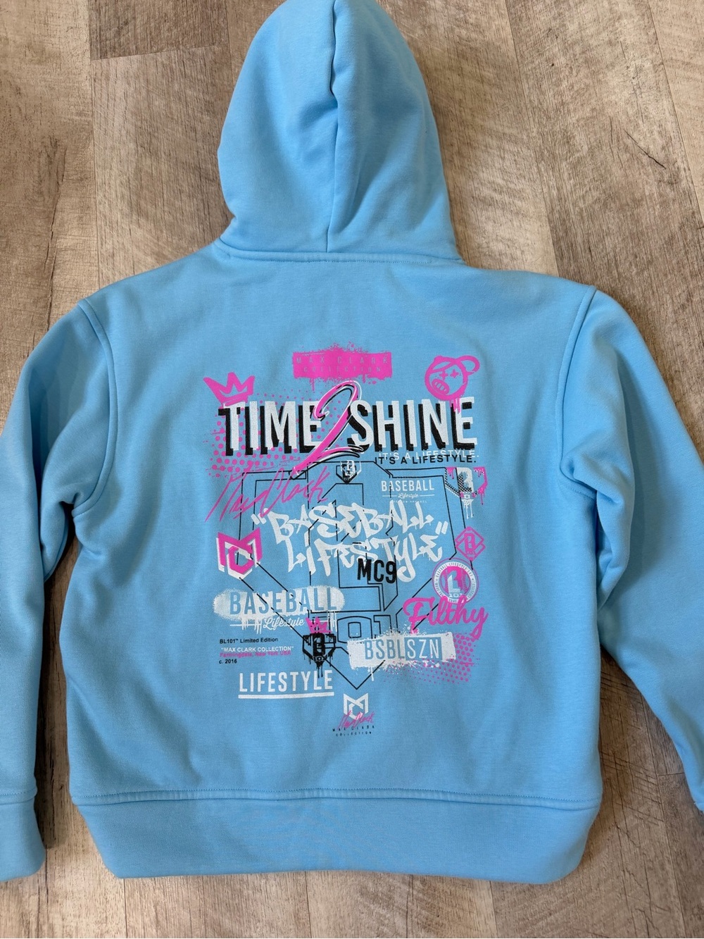 Time2Shine Kids Light Blue Graphic Hoodie with Pink Accents